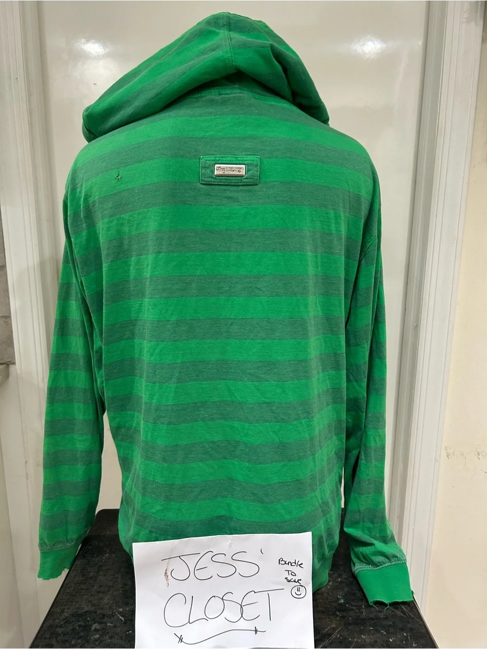 LRG Small Y2K Green Striped Hooded Pullover Sweater - Men's